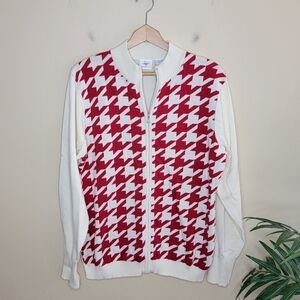 NWT Maggie Lane | Red & Cream Houndstooth Zip Cardigan Sweater